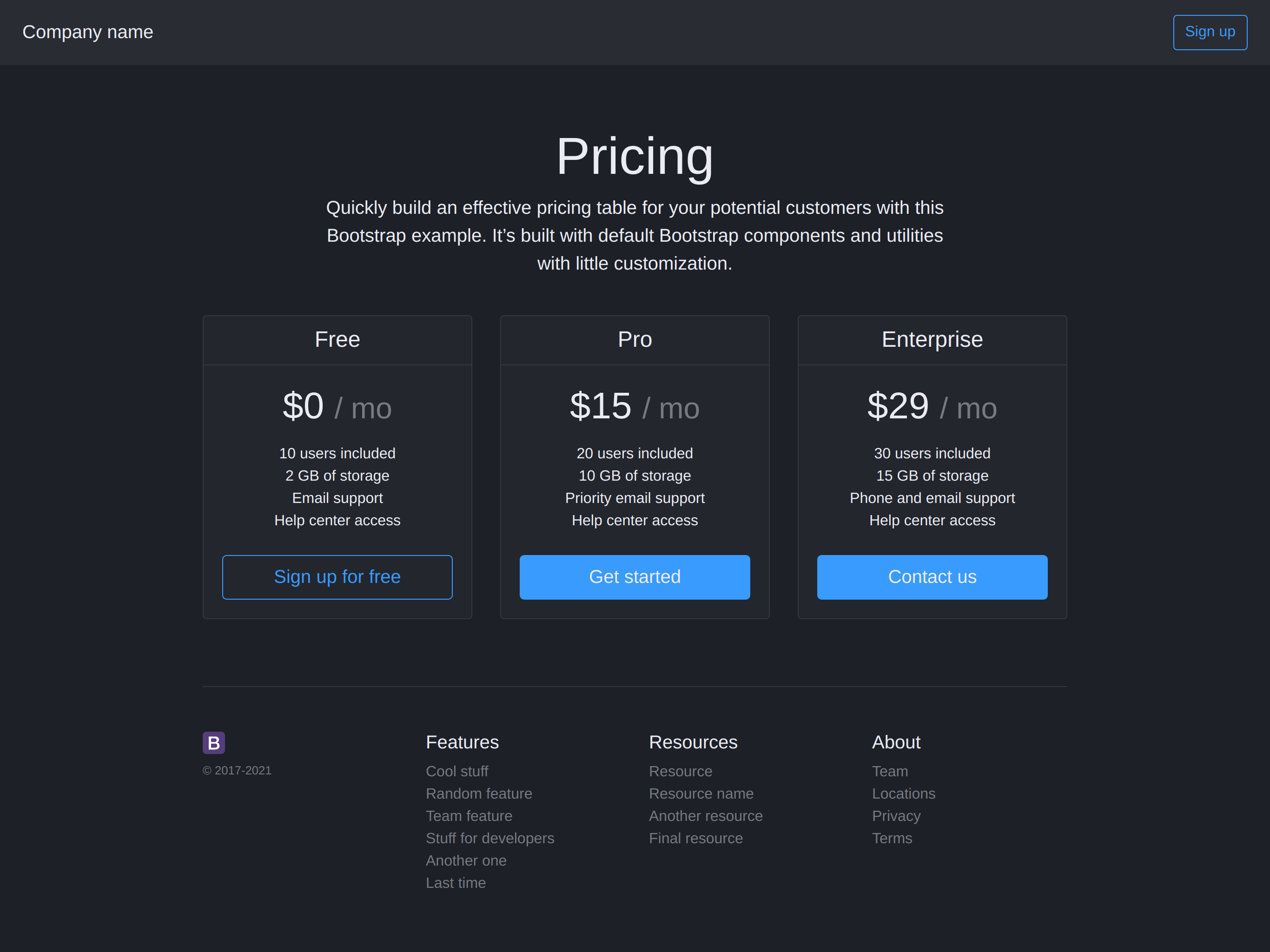 Pricing screenshot
